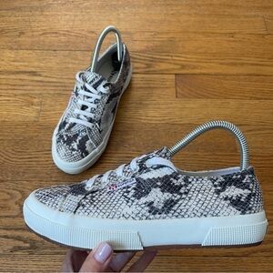Superga Womens Snakeskin Platform 2790 Sneakers Size White Black 7.5
